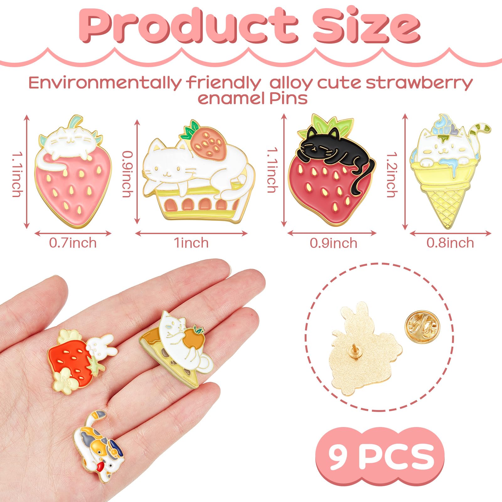 9 Pieces Cat Backpack Pins Kawaii Cute Pins Rabbit Cat Lapel Brooches Badges for Clothing Backpacks