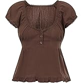 Women's Summer Cute Plaid Gingham Shirts Cap Sleeve Y2k Slim Going Out Coquette Babydoll Top Blouse