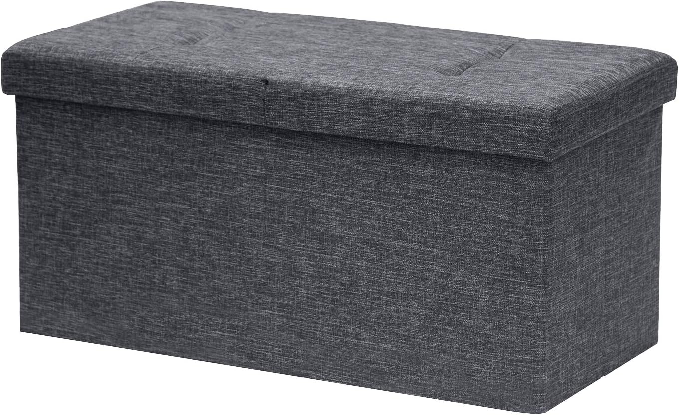 Otto & Ben Folding Toy Box Chest with Smart Lift Top Linen Fabric Ottomans Bench Foot Rest for Bedroom and Living Room, 30x15x15, Dark Grey: Kitchen & Dining