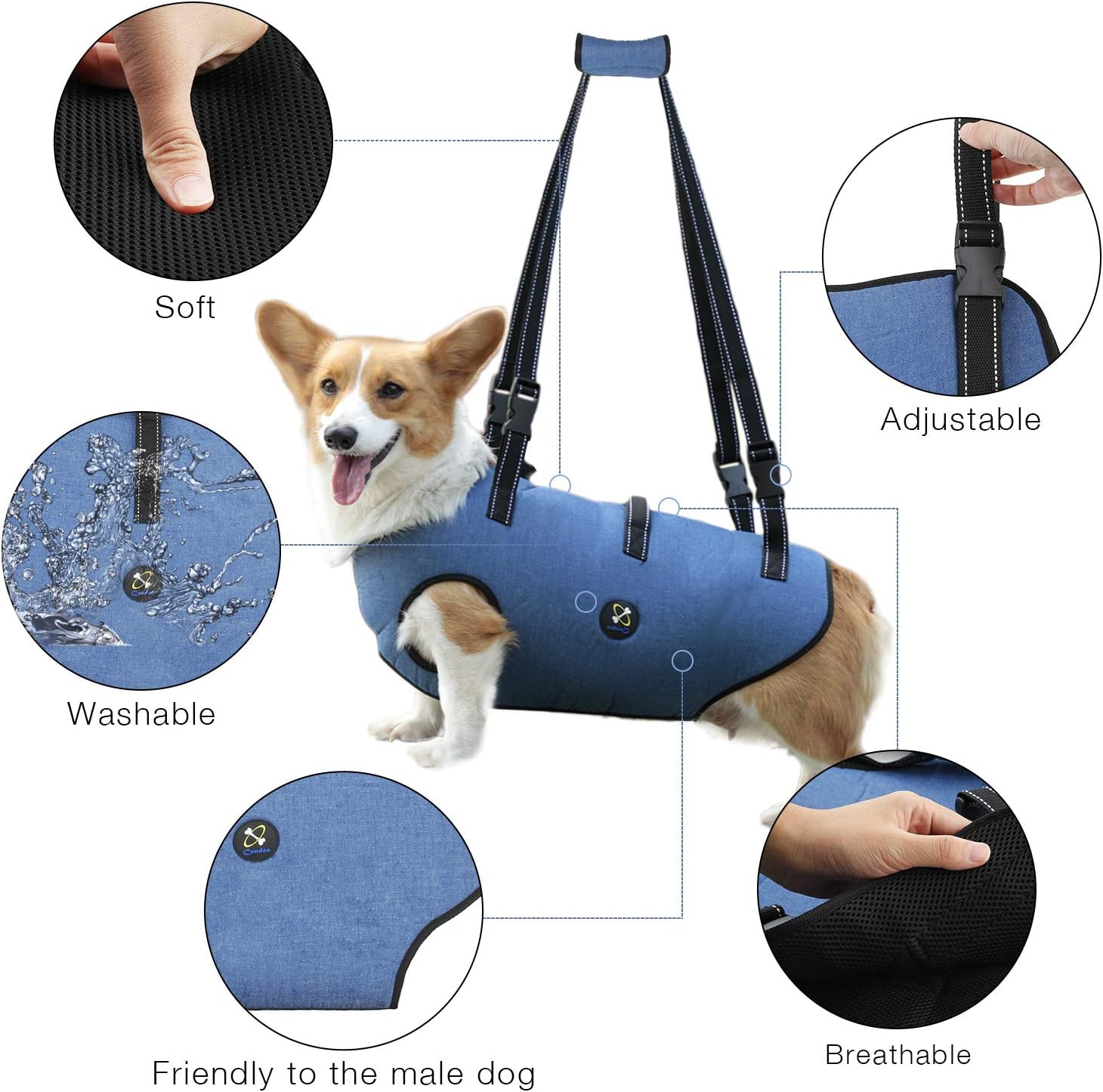 Cbrosey Coodeo Dog Lift Harness Pet Support Rehabilitation Sling Lift Adjustable Padded Breathable Straps For Old Disabled Joint Injuries Arthritis Loss Of Stability Dogs Walk Extra Small Amazon Co Uk Pet Supplies