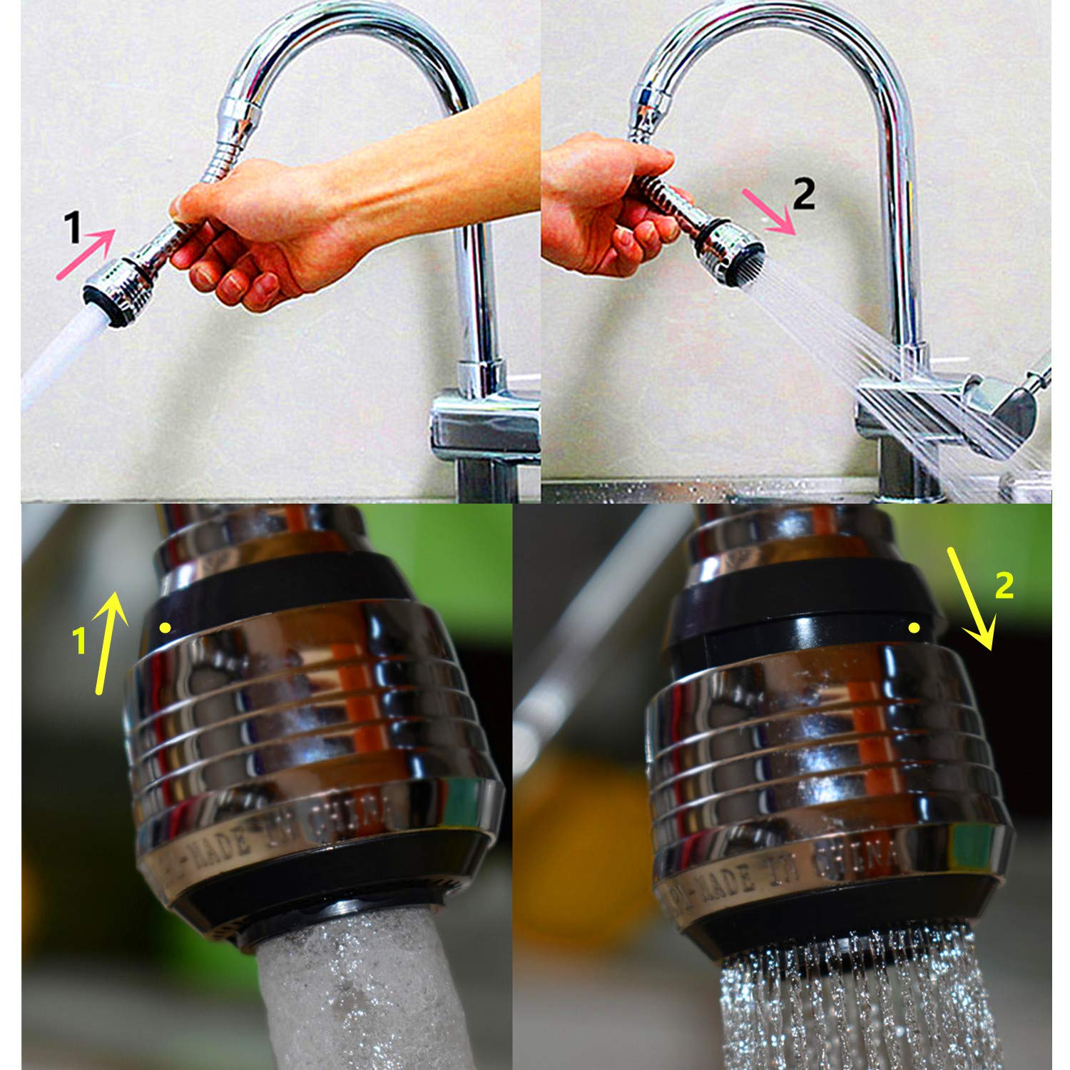 Flexible Faucet Sprayer 360 °Aerator ABS Polished Chrome for Kitchen Sink Tap Cold Hot Water (Sliver）