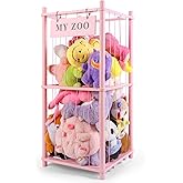 GLDZI Stuffed Animal Storage Zoo, Wooden Stuffed Animal Organizer with Elastic Cords for Boys Girls, Space Saving Toy Plushies Storage Holder for Playroom, Bedroom, Living Room (Pink, Small)