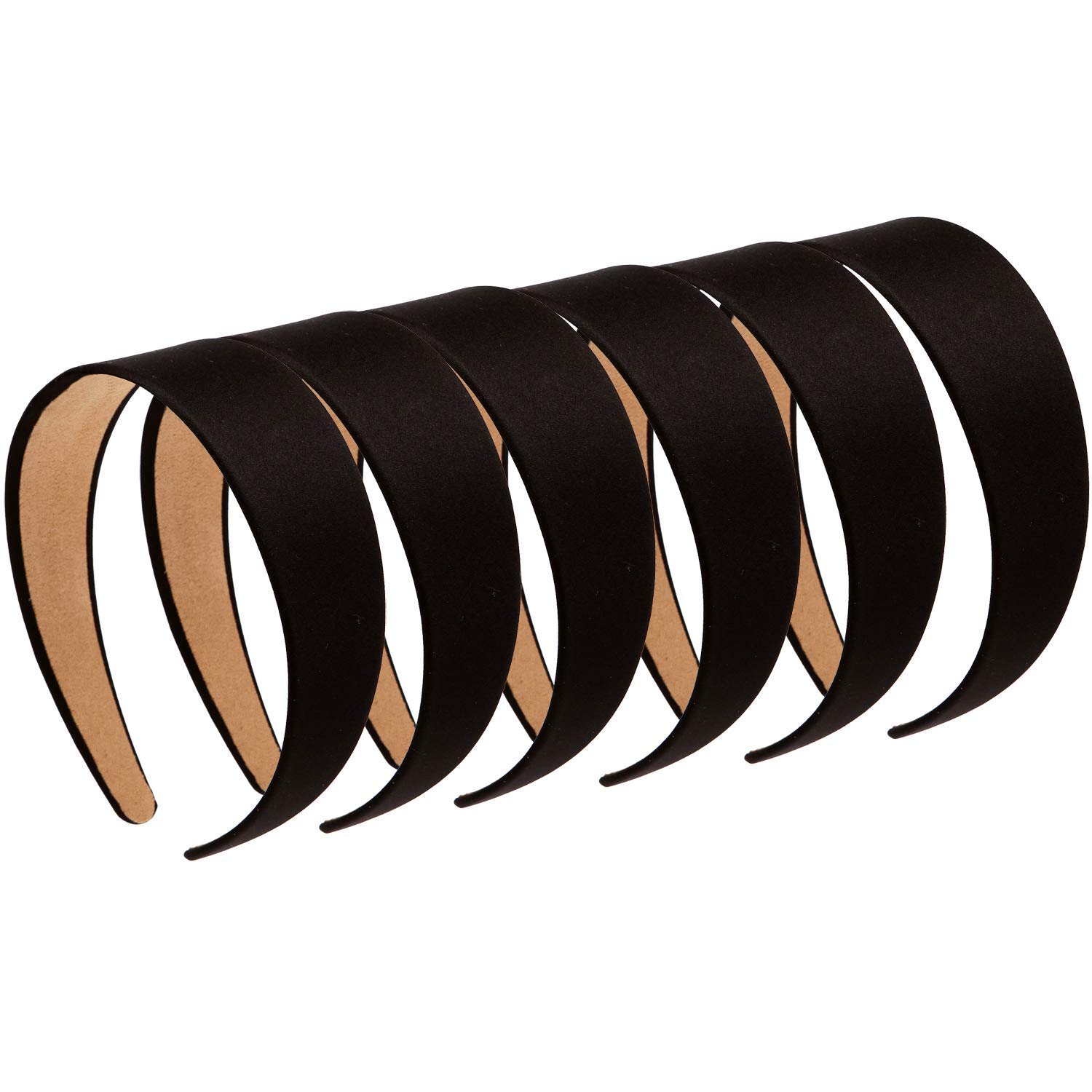 LONEEDY 6 Hard Headbands, 1.6 Inch/4CM Wide Non-slip Ribbon Hairband for Women (Black)