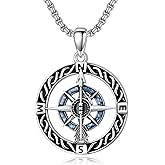 PROESS Compass Necklace for Men Women 925 Sterling Silver Arrow Necklace with Turquoise Compass Pendant Jewelry Gift for Graduation Travel Jewelry Gift