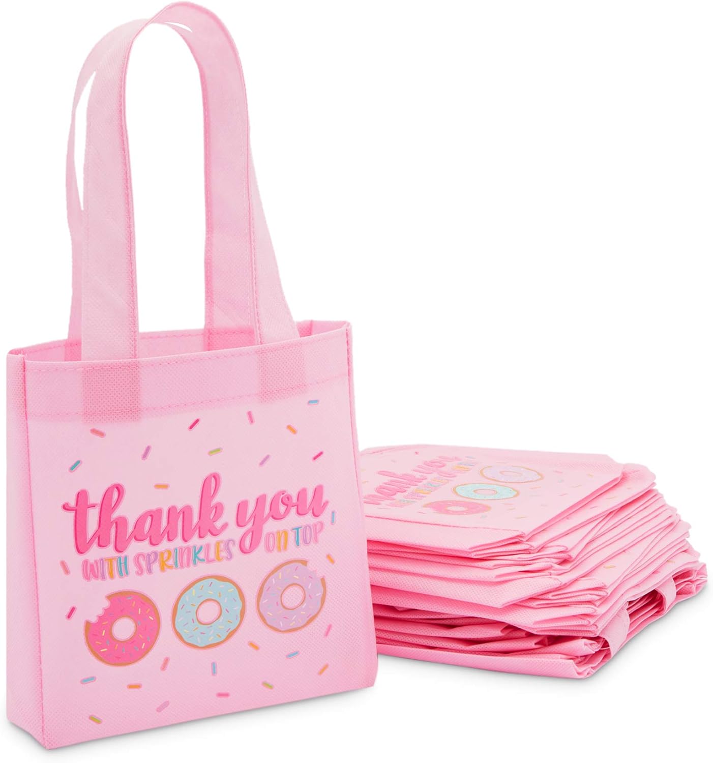 Donut Party Favor Gift Bags, Small Tote Bag (Pink, 6.5 x 7 x 1.77 In, 24 Pack) Shoes