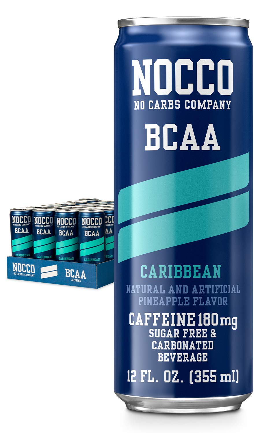 NOCCO BCAA Caribbean 24 x 12 Fl Oz Carbonated, ZERO Sugar, Low Calorie, Ready to drink BCAA energy d