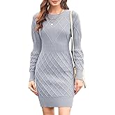 Dyexces Womens Sweater Dress Long Sleeve Crewneck Diamond Knit Sweater Dresses Sexy Slim Fit Pullover Dress