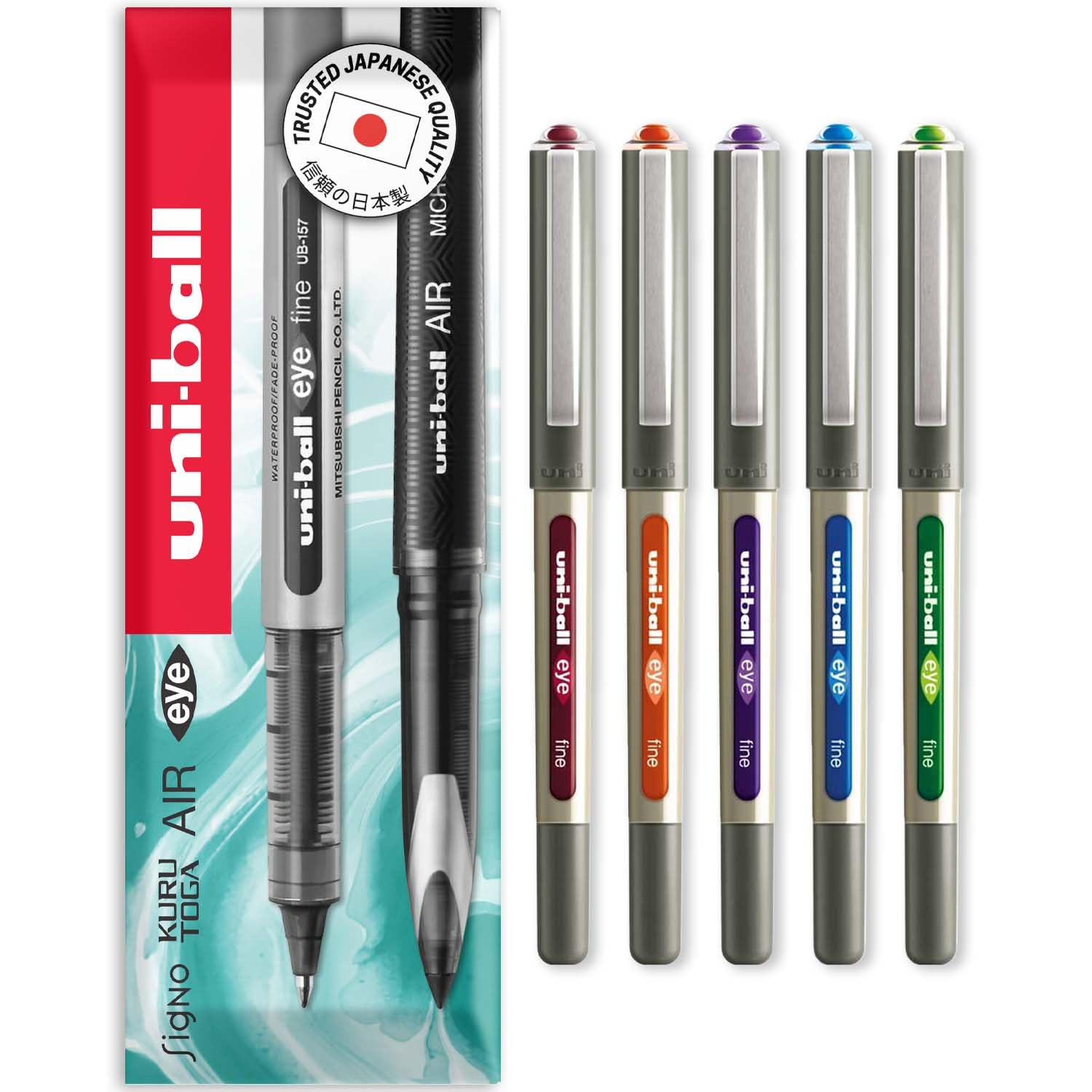 uni-ball EYE - UB-157E Rollerball Pens - 0.7mm Nib - In Envelope Gift Packaging (Pack of 5, Tropical)