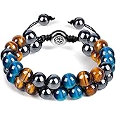 Amethyst Tiger Eye Triple Protection Bracelet for Women Men, Hematite Black Obsidian Purple Bracelet, Enhance charisma and luck And Happiness, Handmade Bead Crystal Jewelry Stone Bracelet