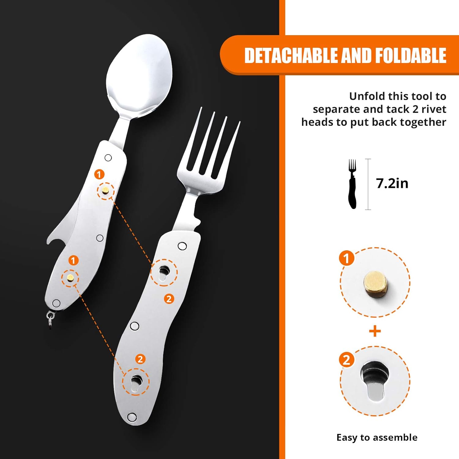 Hikenture Camping Utensils with Case 4-in-1 Folding Flatware Stainless Steel Fork Knife Spoon Bottle Opener Travel Cutlery Hobo Multitool Set(Black 2 Pack) : Sports & Outdoors