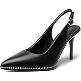 Zamikoo Women Beaded Pumps High Heel Slingback Pointed Toe Slip On 3.5 Inch Stilettos Ankle Strap Adjustable Buckle Patent Leather US Size 5 -Size 13