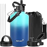 Water Bottle Insulated 32oz 40oz 64oz 128oz Straw Lid Spout Lid & 3 Lids, Leak Proof, Vacuum Insulated,Stainless Steel Water Bottle Wide Mouth for Sports, Gym or Office