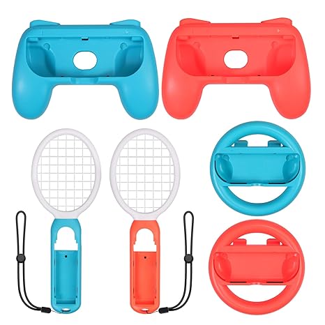 eSynic 3 in 1 Flying Grips Tennisschläger für Nintendo Switch Joy-Controller Kit Zubehör mit 2 Controller Gehäuse 2 Tennissch