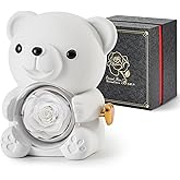Cute Teddy Bear with Preserved Rose - A Real Rose Flower in Bear with Elegant Gift Box - Romantic Gift for Her in Mother's Day, Weddings, Anniversaries, and Bridal Showers (White)
