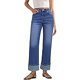 GRAPENT Wide Leg Jeans for Women Trendy High Waisted Cuffed Hem Stretchy Denim Trousers Pants Work Casual Jeans