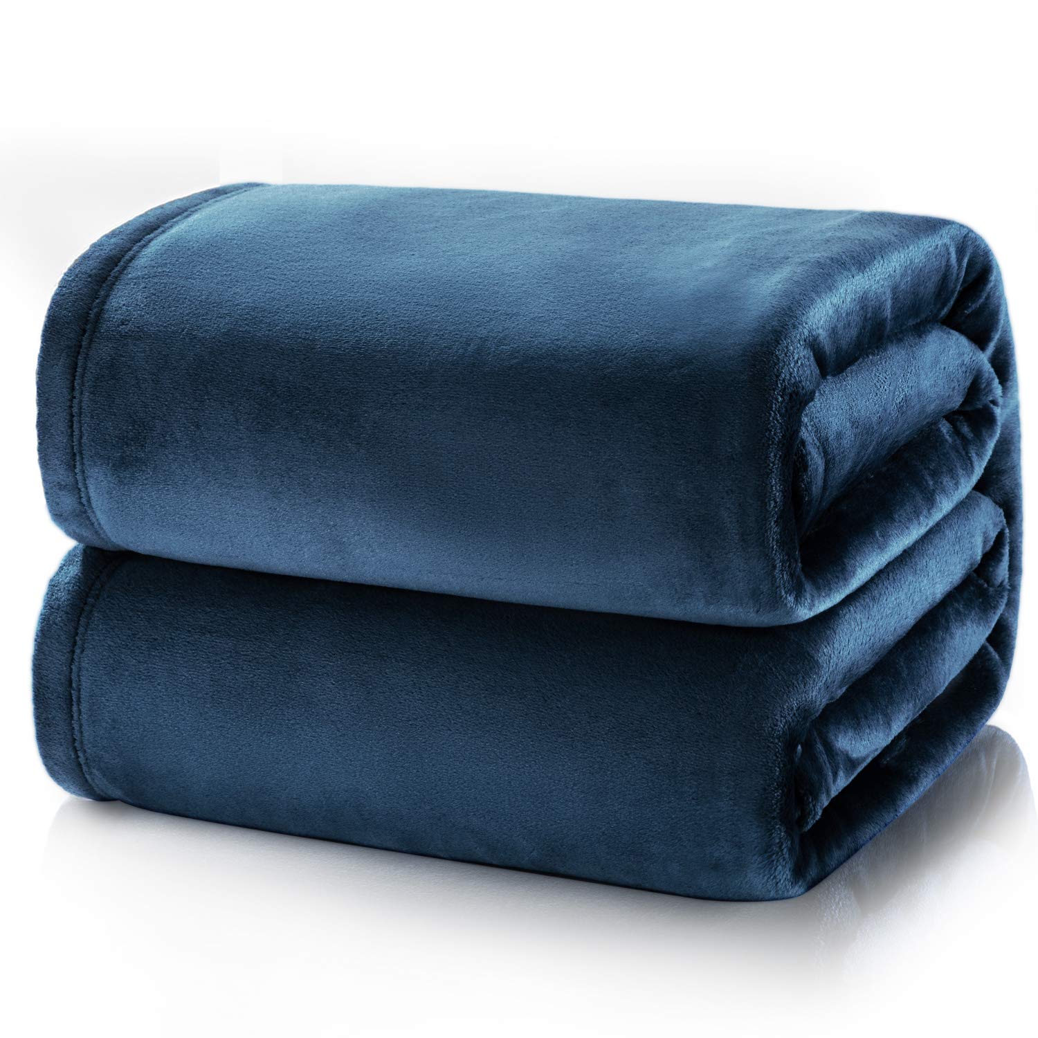 Bedsure Flannel Fleece Blanket Queen Size (90"x90"), Dark Blue - Lightweight Blanket for Sofa, Couch, Bed, Camping, Travel - Super Soft Cozy Microfiber Blanket