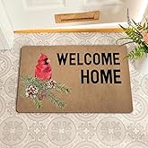 Funny Welcome Doormat Welcome Home Cardinal Red Bird Design Front Porch Patio Decor Outside Entrance Mats With Anti-Slip Rubb