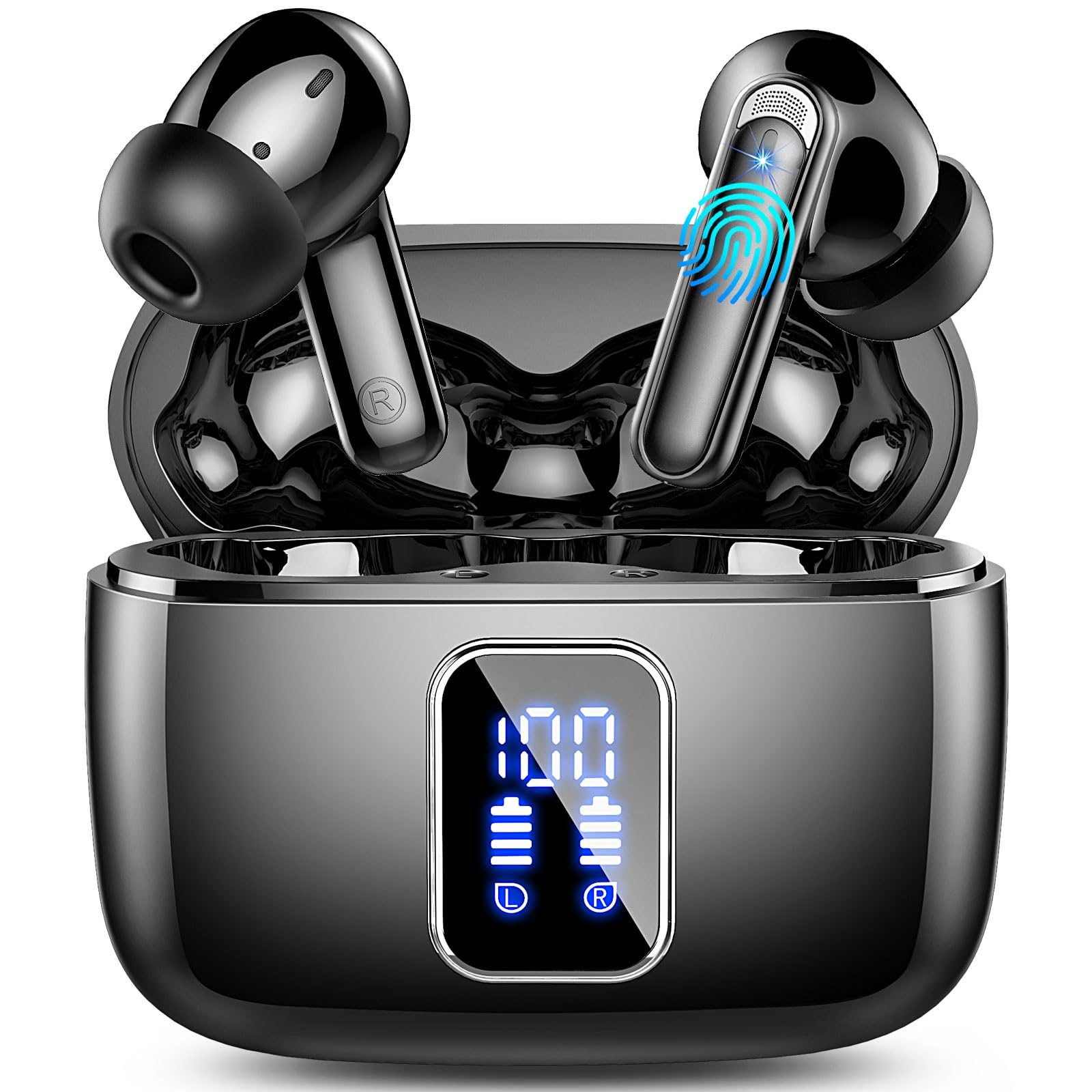 Photo 1 of Wireless Earbuds, In Ear Buds Bluetooth 5.3 Headphones, Bluetooth Earbuds with 4 ENC Noise Cancelling Mic, 48H Playtime Stereo, LED Power Display, IP7 Waterproof Mini Wireless Earphones, Ink Black