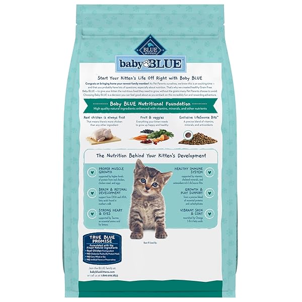 BLUE BUFFALO BABY BLUE NATURAL GRAIN-FREE DRY FOOD FOR KITTENS, HEALTHY GROWTH FORMULA WITH DHA, HIGH-PROTEIN SAVORY CHICKEN RECIPE, 4.5-LB. BAG