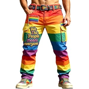 Mens Rainbow Cargo Pants Slim Fit Straight Leg Gay Pride Pants Multi Pocket American Flag Trousers Pride Month Outfits