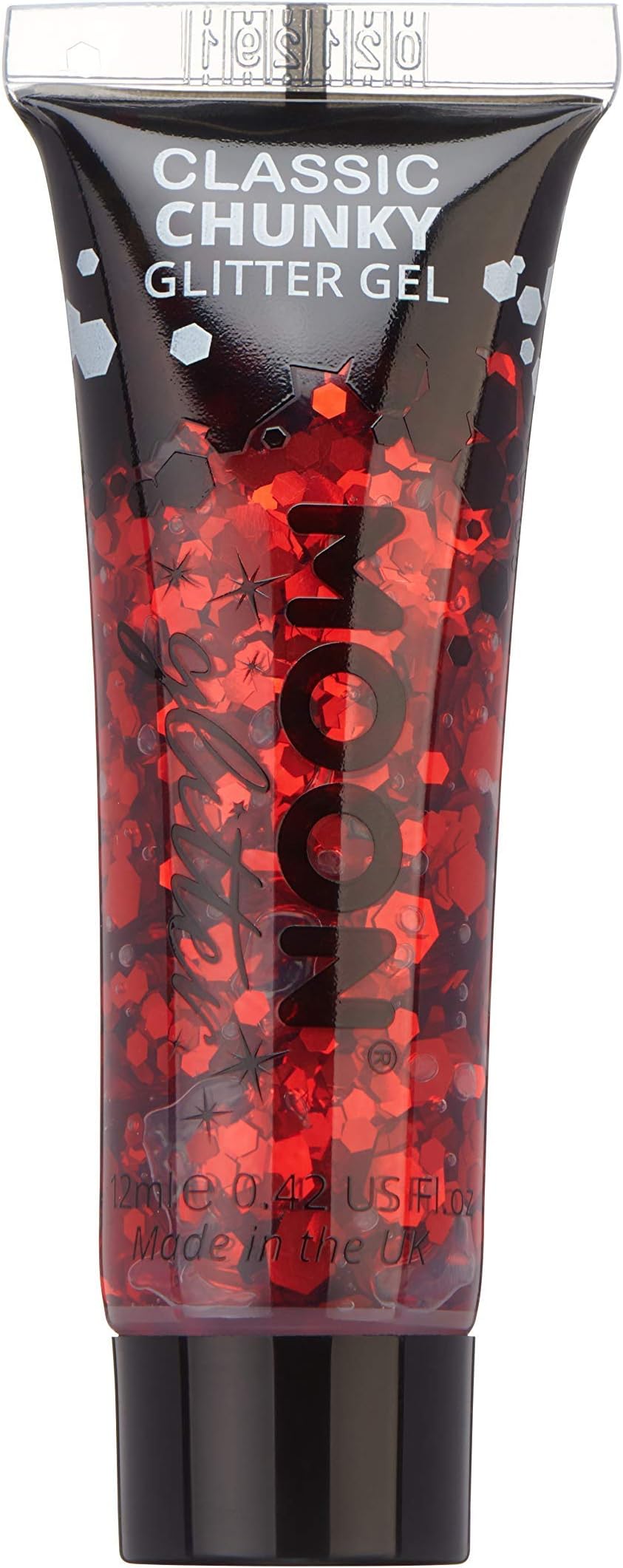 Moon Glitter Classic Chunky Face & Body Glitter Gel Red 12ml Cosmetic
