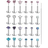 Lcolyoli 24PCS Threadless Push in Nose Studs Surgical Steel Nose Piercing Jewelry Tragus Jewelry Forward Helix Piercing Jewelry Flat Back Earrings for Women Cartilage Earring 18g 20g