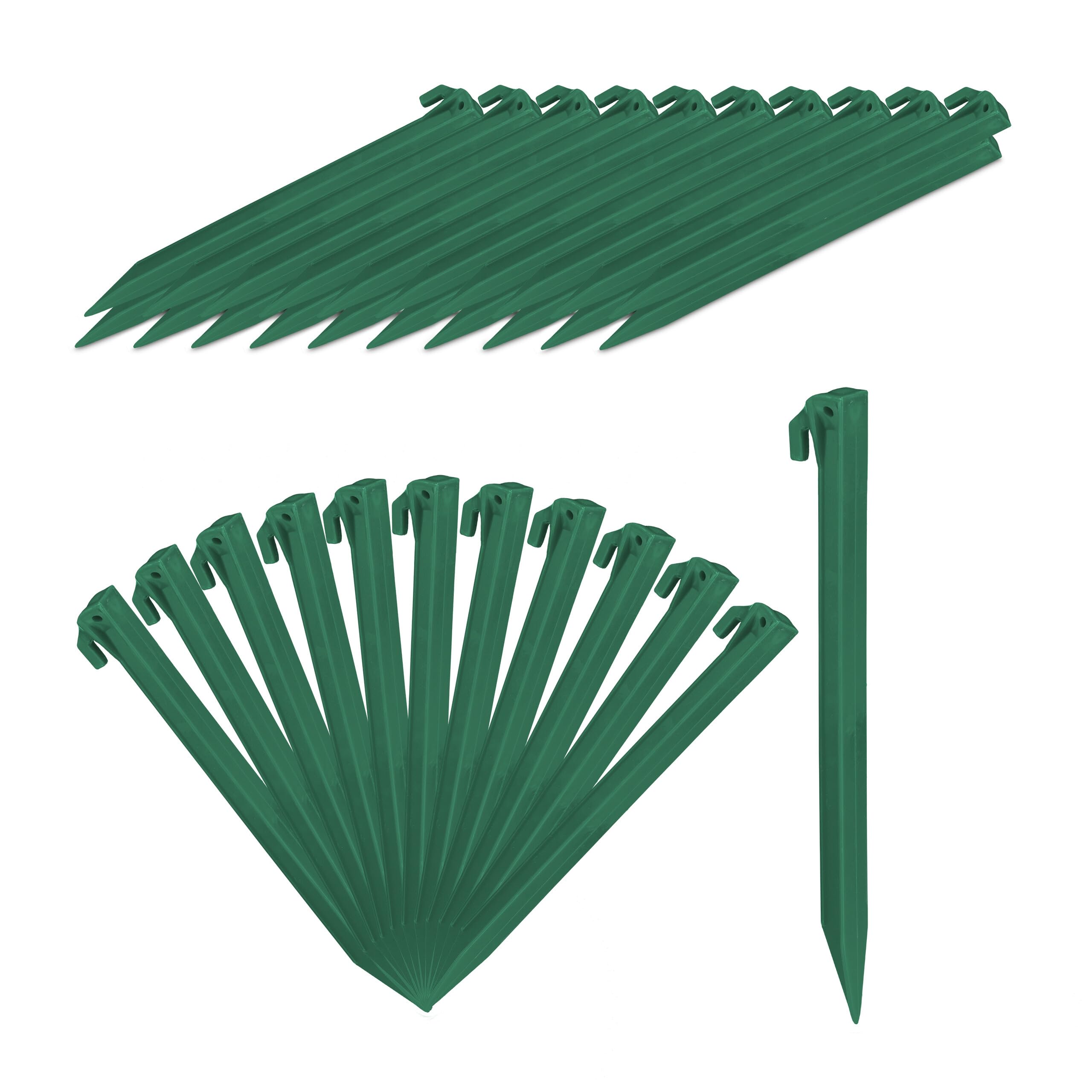 Relaxdays Tent Pegs Set of 32, Lightweight Anchor Pins, Soft & Sandy Terrain, 31 cm Long, Plastic, Stakes, Green