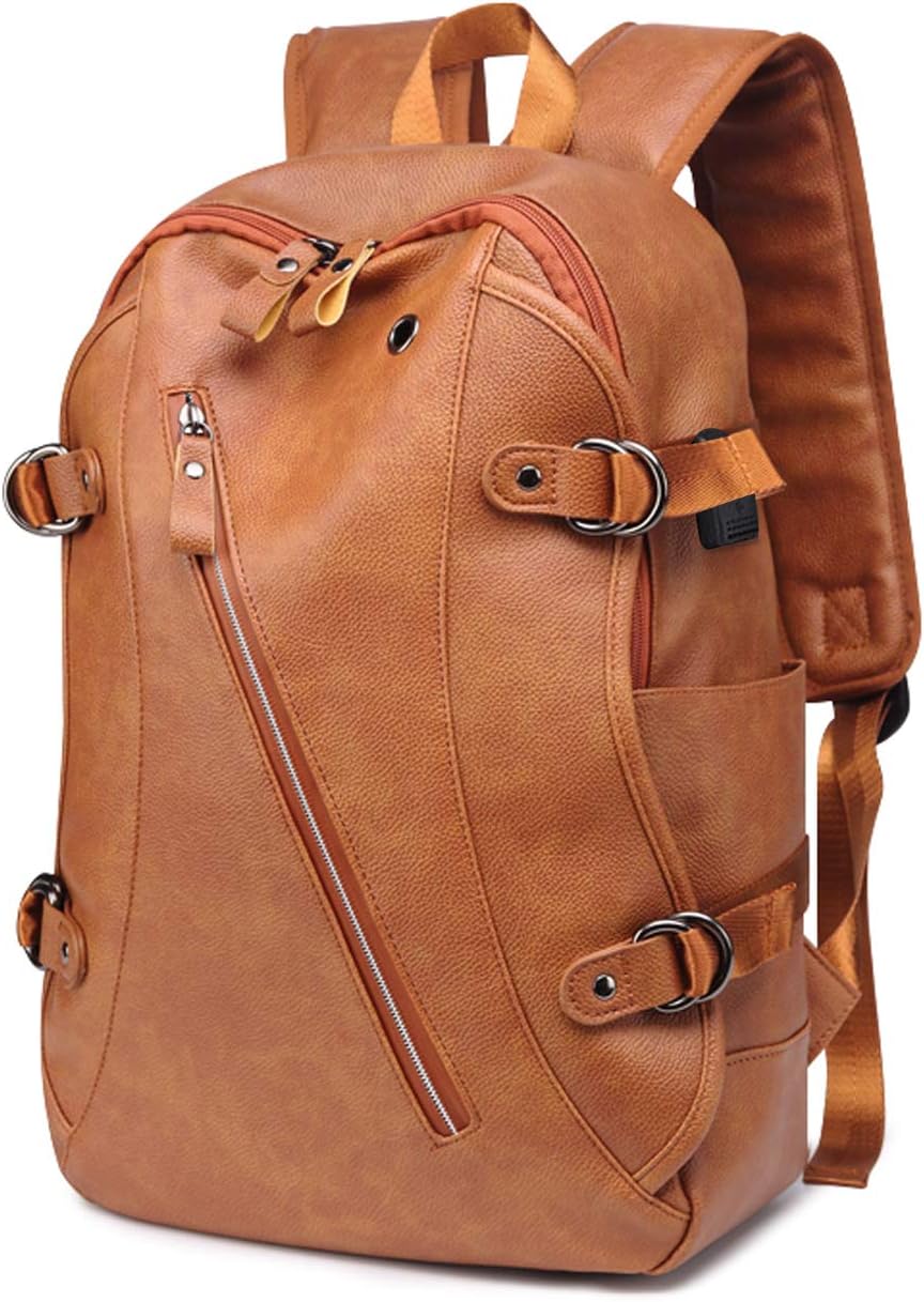 FANDARE Unisex Backpack Casual Daypack for Men Women Teenager School Bag Travel Rucksack High College Bookbag Waterproof Knapsack Outdoor Camping PU Pack Brown A