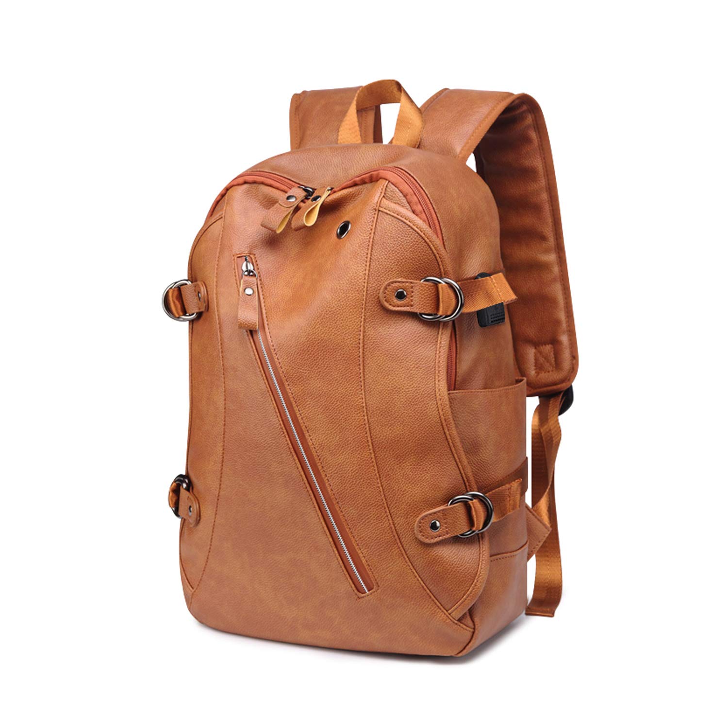 FANDARE Unisex Backpack Casual Daypack for Men Women Teenager School Bag Travel Rucksack High College Bookbag Waterproof Knapsack Outdoor Camping PU Pack Brown A