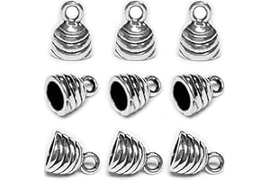 HEATHER'S CF Round Tassel End Caps 50 pcs Barrel End Caps Flat Leather Cord End Caps Bracelet Making Supplies Leather Bracelet Making Kit Silver Cord End Cap Kumihimo Kit