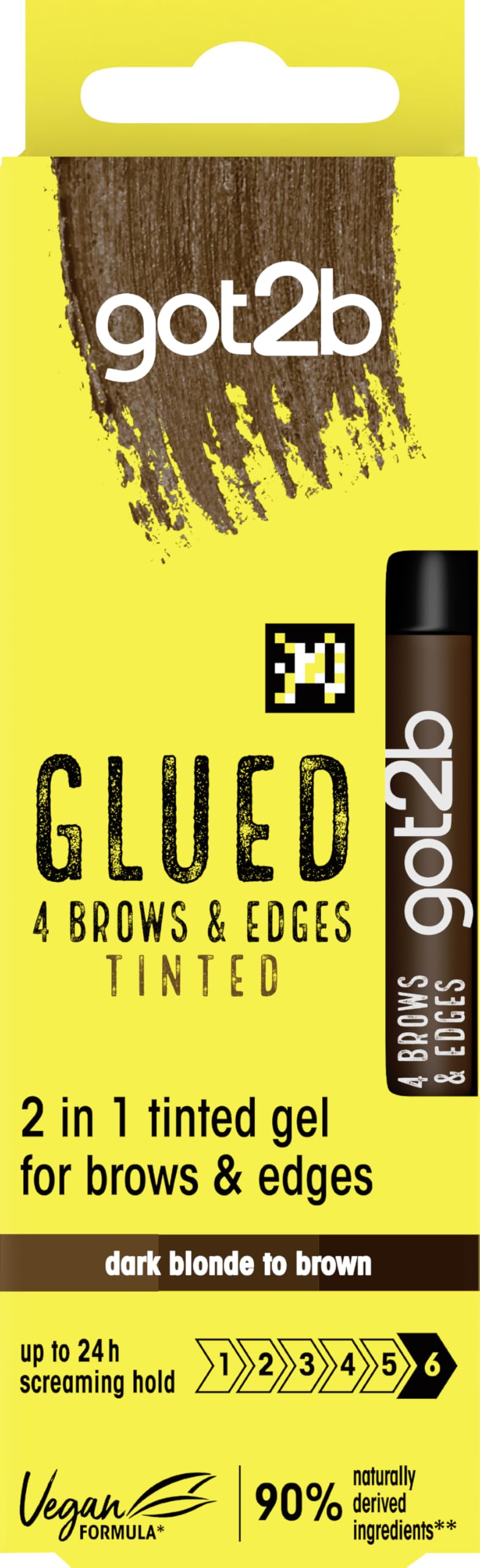 got2b Glued 4 Brows & Edges Tinted Gel 2 in 1 16ml, Buildable Colour Dark Blonde to Brown, Screaming Hold Brow Gel, Eyebrow Gel for Long-Lasting Looks, Vegan Formula*, Naturally-Derived Ingredients**