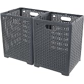 Rinboat 40 L Plastic Collapsible Laundry Hamper, Plastic Dirty Clothes Basket, Gray, Pack of 2