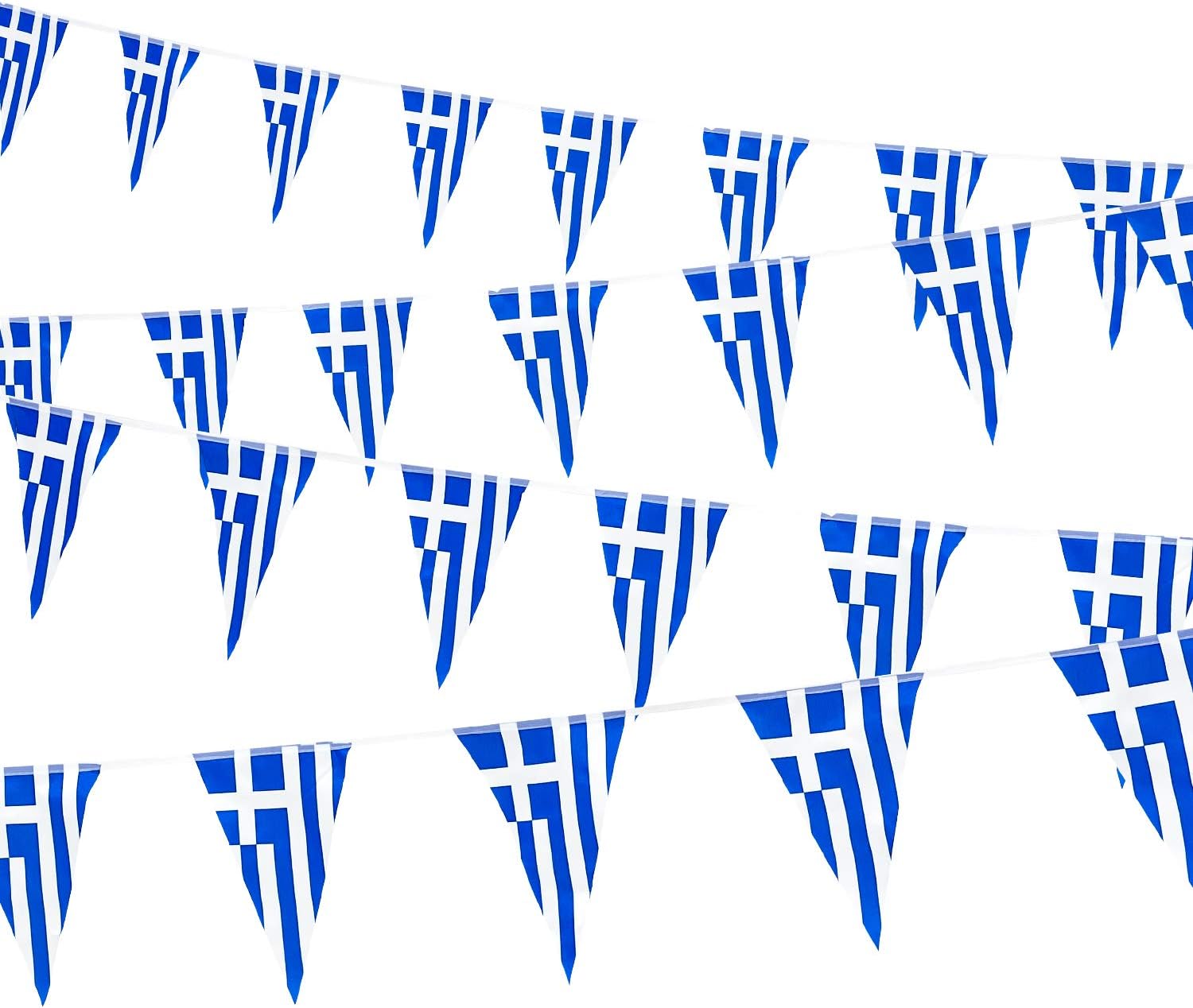 Whaline 30pcs 29.5ft Greek Flag Pennant Banner, Double-Sided, Fade Resistant, Waterproof, Blue & White, Patriotic, National Day, Greece