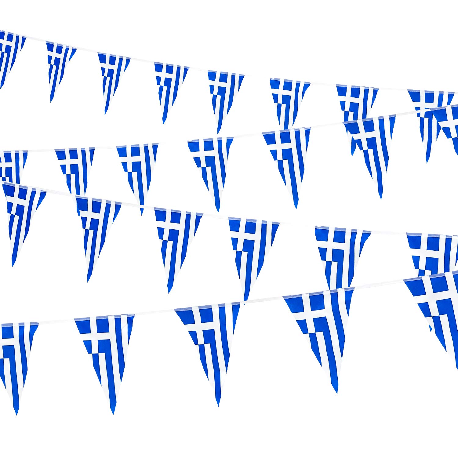 Whaline 30pcs 29.5ft Greek Flag Pennant Banner, Double-Sided, Fade Resistant, Waterproof, Blue & White, Patriotic, National Day, Greece