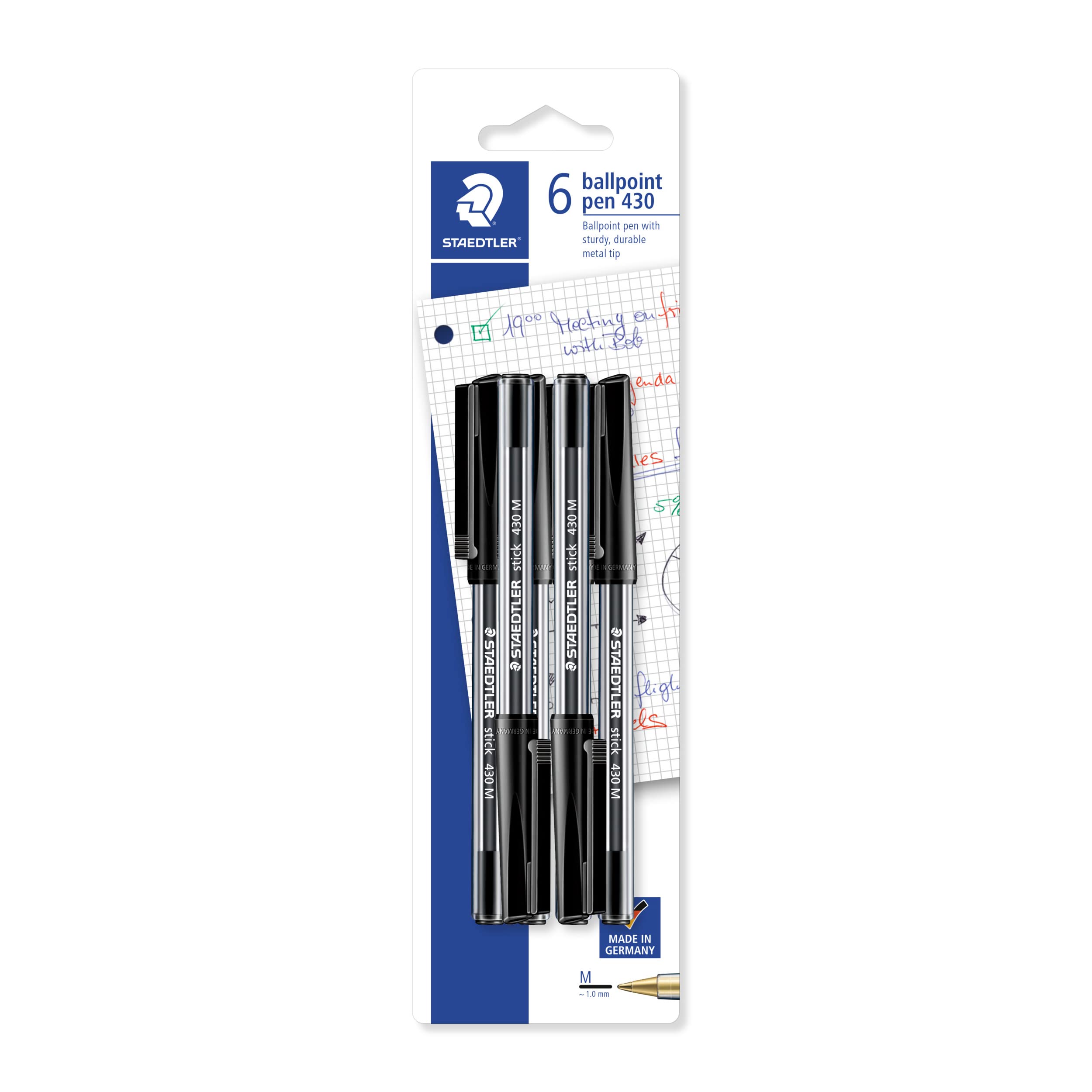 Staedtler Medium Stick 430 Ballpoint Pen, Black, Pack of 6