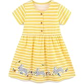 Hongshilian Little Girls Cotton Casual Dress Cartoon Appliques Jersey Summer Dresses Short Sleeved Clothing