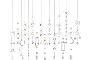 Ysleen Crystal Hanging Ornament, 16pcs Suncatcher for Home Office Party Decoration, Garden Hanging Crystals Prism Light Catcher, Chandelier Pendant Ornament for Window, Silver