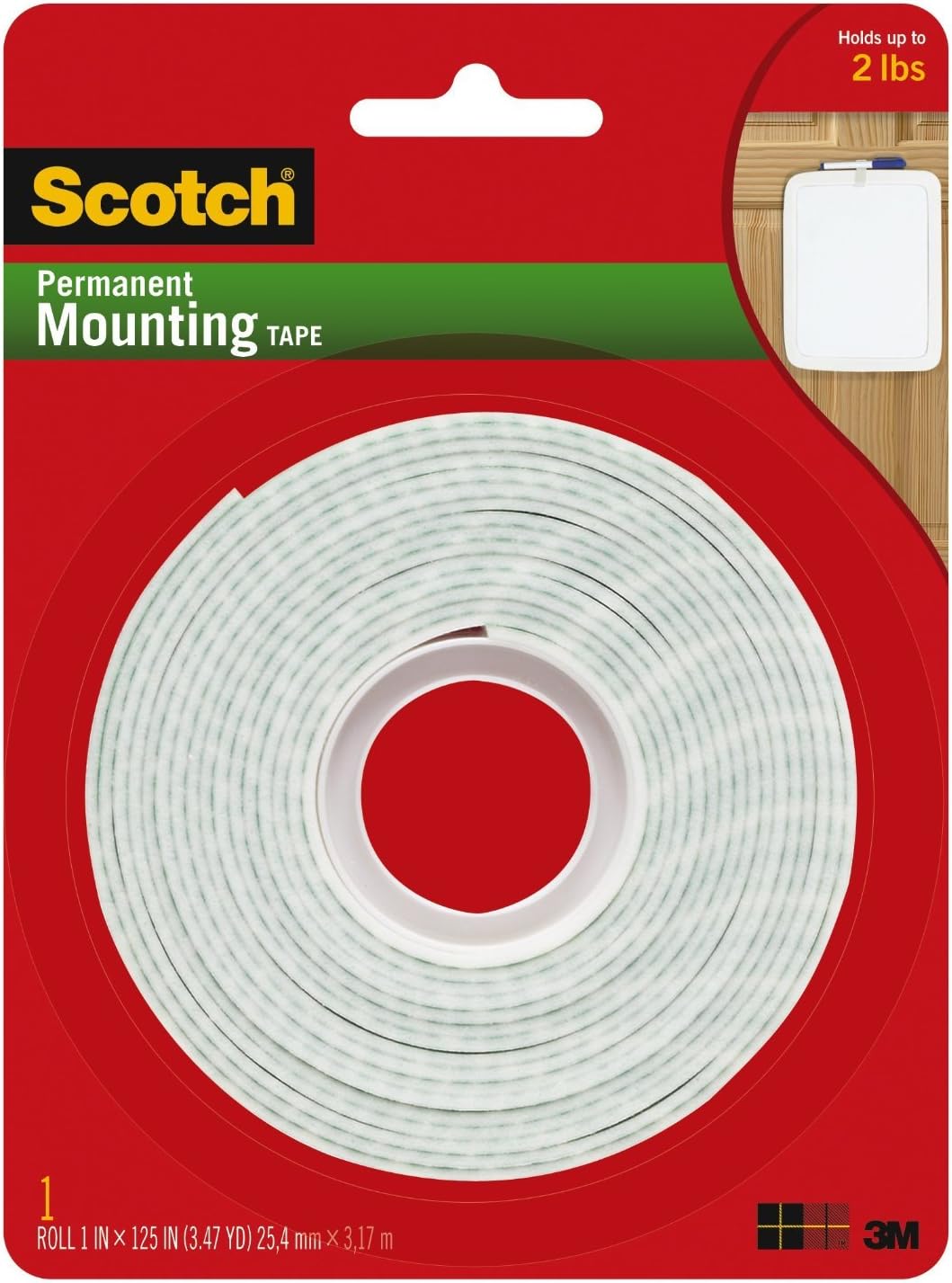 Scotch Permanent Mounting Tape, 1 Inch x 125 Inches, 2-Pack