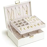 VLANDO Jewelry Box for Women, Gift for Women Girls,2 Layer Jewelry Box,Large Jewelry Organizer for Women Removable Jewelery Tray for Necklace Earrings Rings(Cream White)