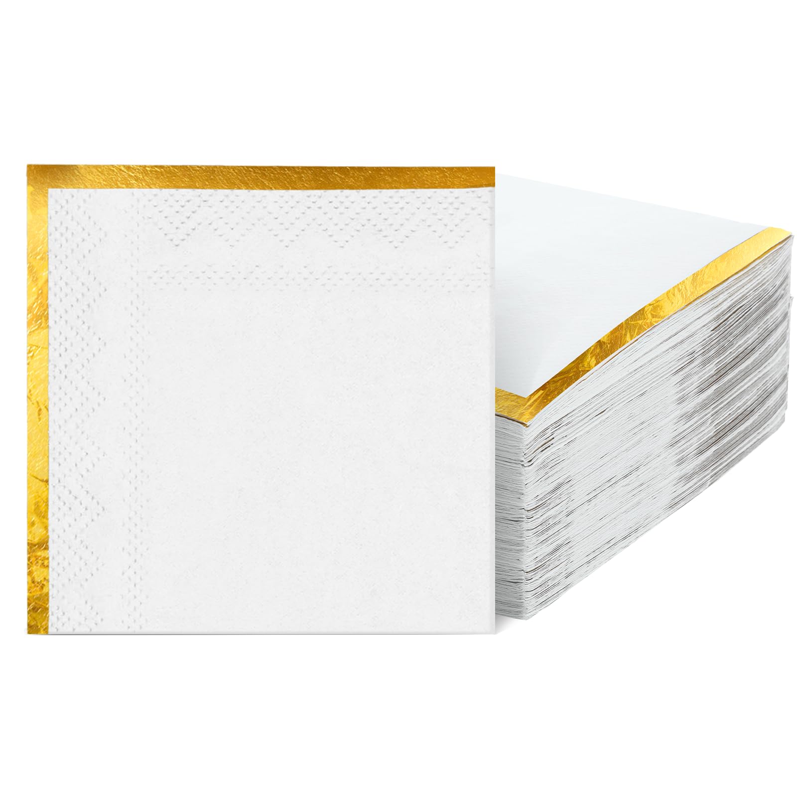 Photo 1 of 200 Pcs White Napkins with Gold Trim 2 Ply Cocktail Napkins Disposable Decorative Golden Foil Edge Dessert Beverage Napkin Paper for Wedding Reception Birthday Party Anniversary
