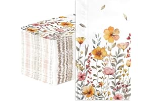 GRENCIAN 100Pcs Fall Wildflower Napkins 3 Ply Fall Floral Napkins Orange Pink Wildflower Paper Napkin Disposable Vintage Guest Hand Towels for Wedding Birthday Bathroom Thanksgiving Holiday Party Decor