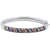 Savlano 18K White Gold Plated Round Cut Rainbow Cubic Zirconia Bangle Bracelet For Women Comes Gift Box
