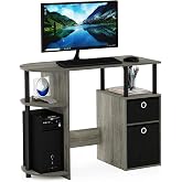 Furinno JAYA Desk, 38.4" Wide Gaming Desk with Bin Drawers, Computer Desk with Side Shelf, Office Desk for Study, Home Office, Bedroom, Dorm, Study Room, French Oak