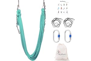 SKYPHAROS 5.5 Yards Aerial Silks Yoga Swing Set - Aerial Yoga Hammock Kit Anti-Gravity Flying for Fitness, Low/Non Stretch Nylon Tricot Fabric Hardware Included for Dance