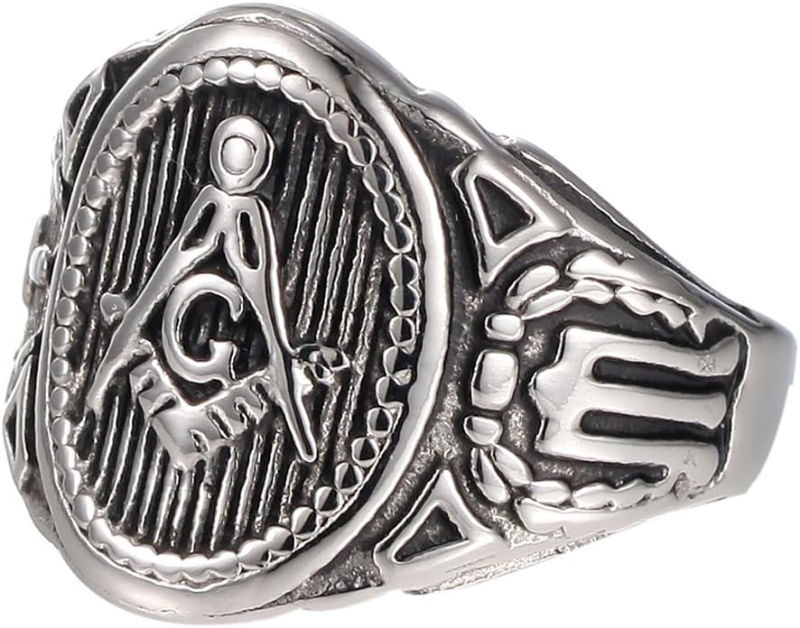 Retro Mason Ring Band Freemasonry Symbol Member Silver/Gold Stainless Steel Punk Masonic Jewelry Band