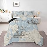 Nautical Bedding Set Twin, World Map Comforter Set