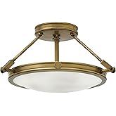 Hinkley Collier Medium Three-Light Semi-Flush Mount, Decorative Cast Knobs, Hinges, and Stems, Mid-Century Style, Heritage Br