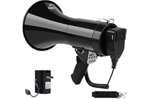 MYMEALIVOS 50W Bluetooth Megaphone Bullhorn with Rechargeable Battery-Professional Mega Phone with Siren&240s Recording Supports USB/TF/3.5mm Aux Input-1600 Feet Range for Sports Emergency Outdoor Activities