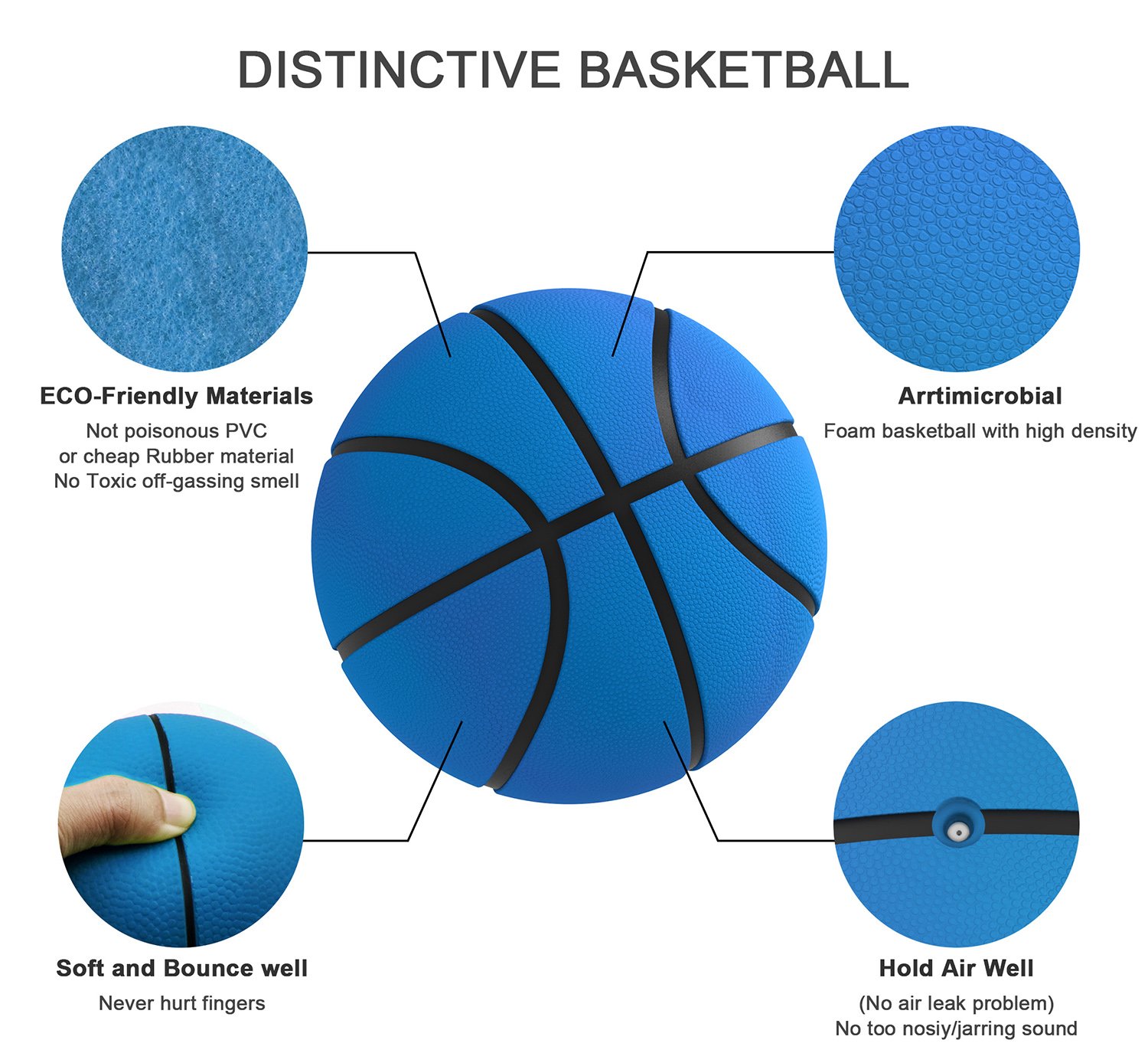 5inch Mini Basketball, HUNDA Indoor/Outdoor Small Basketball for Kids Soft and Bouncy Hand Held Ball +Eco-Friendly Material and Safe to Play