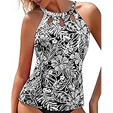 Tempt Me High Neck Tankini Top Backless Bathing Suit for Women Key Hole Swimsuit Swim Top Only